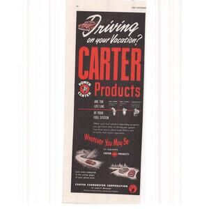 Carter Products Car Parts Advertisement Vintage 1950 Vacation Fuel Automobile